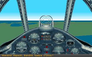 Cockpit view looking at enemy fighters over the ocean