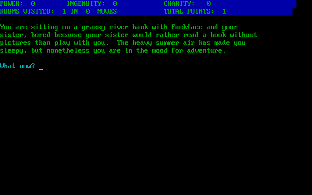 Text prompt showing inventory commands in Alice in Wonderland