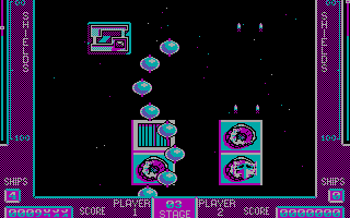 Vertical shooting gameplay in Bedlam showing enemy formations