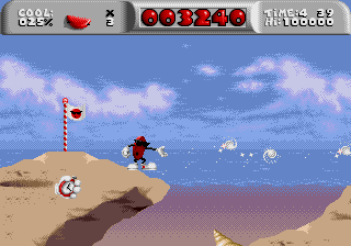 Spot exploring a beach level surrounded by oversized items