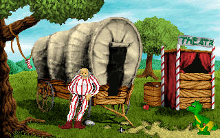 Bert the dragon talking to characters in a forest screen