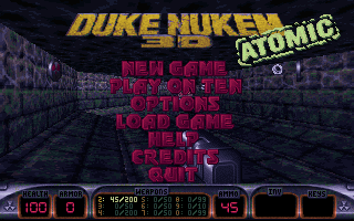 Duke Nukem wielding a weapon in a sci-fi complex