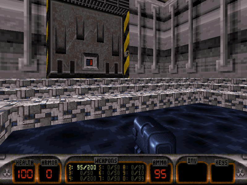Duke Nukem battling enemies in a claustrophobic corridor