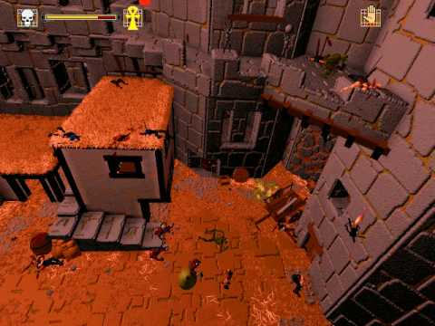 A battle scene inside the castle grounds
