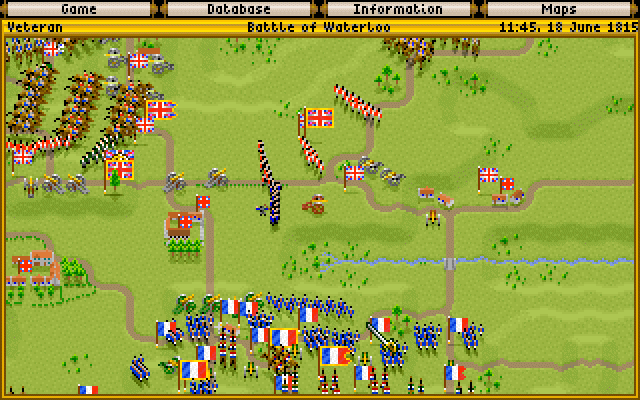 Top-down tactical screen in Fields of Glory showing troop formations and map terrain