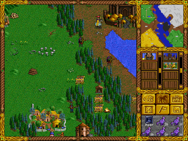 Overland map view showing hero movement and resource gathering in Heroes of Might and Magic