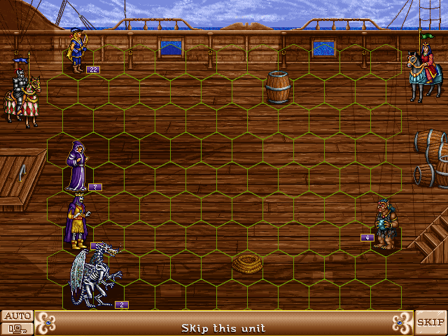 Hex-grid tactical combat view with creature units