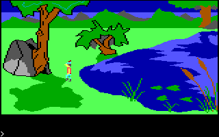 Sir Graham standing outside Castle Daventry in 16-color EGA graphics