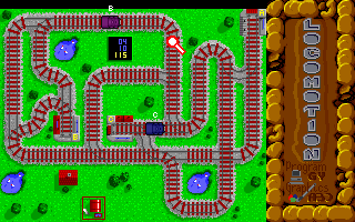 Top-down railway track with junctions and stations