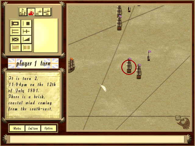First-person deck view in Man of War during a broadside volley