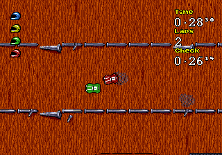 Micro Machines 2 Turbo Tournament gameplay screenshot showing tabletop racing