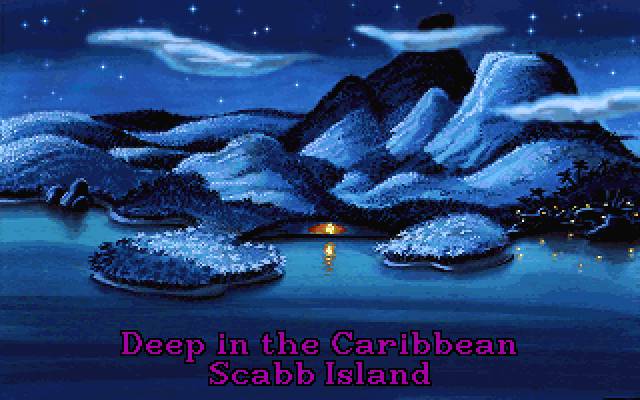 Guybrush exploring a detailed VGA background in Monkey Island 2