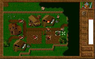 Overview of a village with cows and defensive structures