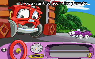 Putt-Putt driving on a street in Cartown