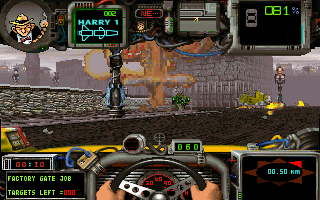 Combat taxi driving through a dystopian city level in Quarantine II: Road Warrior