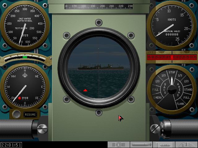 Periscope view of an enemy vessel in Silent Hunter