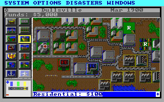 SimCity Classic grid map showing power lines and zones