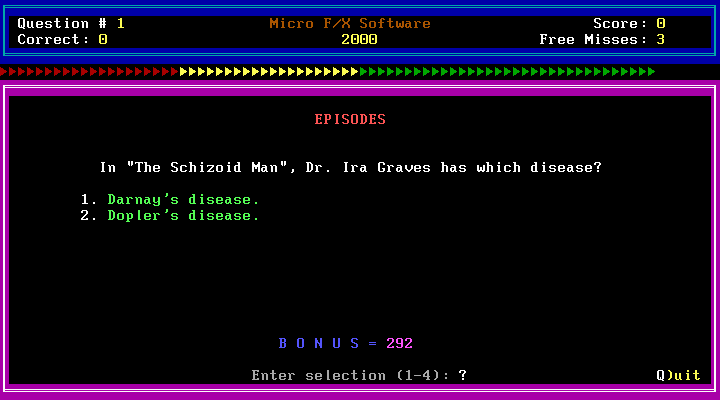 Star Trek The Next Generation Trivia text menu interface
