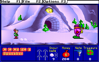 Super Seeker trapping an elf on the snowy slope