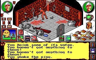 Isometric game view showing party interface and commands