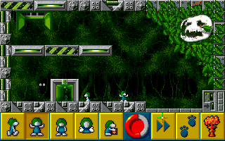 Lemmings navigating a level with new item icons