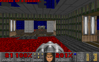 Player navigating a dark metal corridor with the shotgun ready in The Lost Episodes of Doom