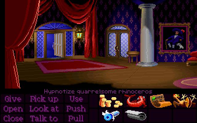 Guybrush talking to pirates on Mêlée Island