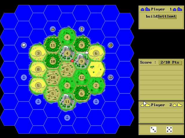 Board view showing hexagonal tiles and settlements