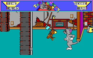 Jerry facing Tom in the basement arena