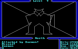 Top-down overworld map in Ultima I showing terrain and character icon