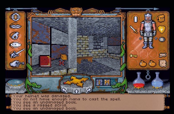 Inventory screen and status UI framing the central viewport