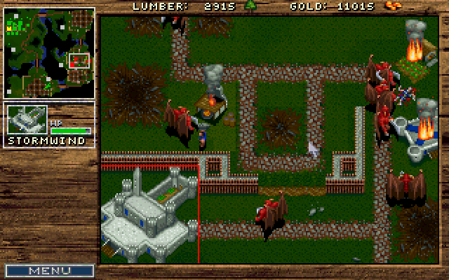 Dungeon crawl level showing units exploring dark corridors without base building