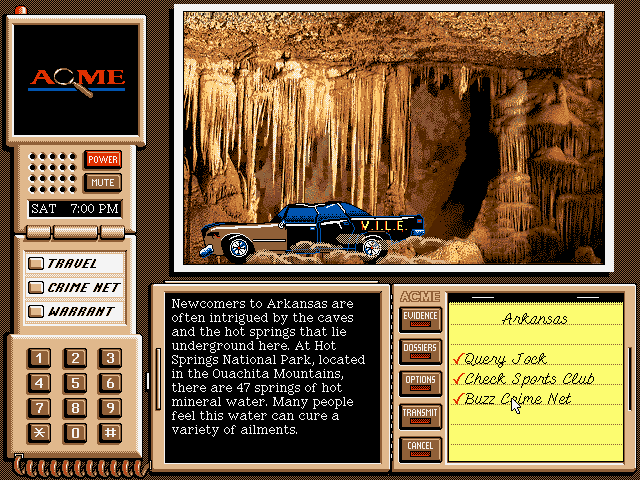 ACME Detective Agency dispatch screen in Where in the U.S.A. Is Carmen Sandiego? Deluxe