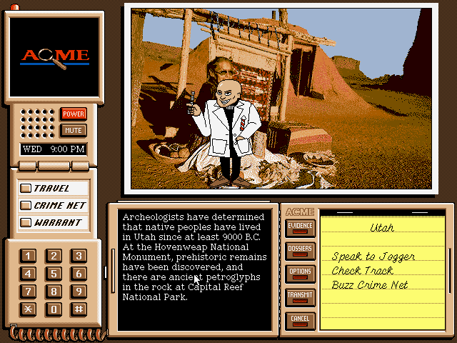 Inputting suspect traits into the Warrant Computer in Where in the U.S.A. Is Carmen Sandiego? Deluxe