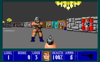 Wolfenstein 3D gameplay corridor with enemies