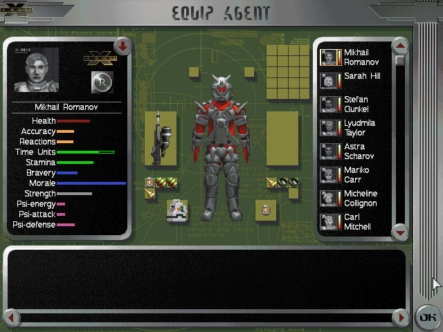 X-COM Cityscape interface showing traffic, flying vehicles, and city buildings