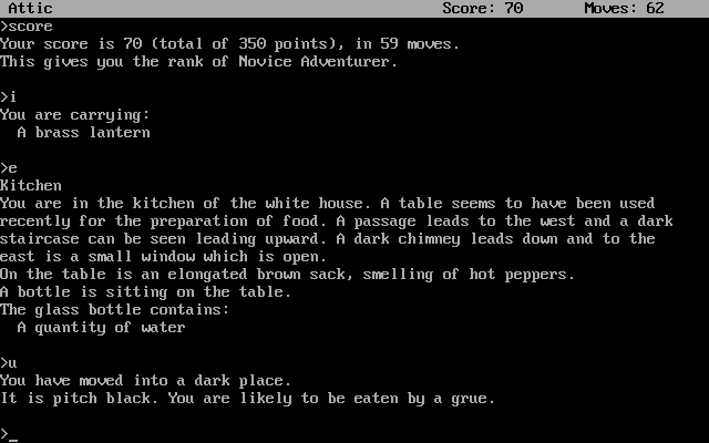 Exploring the Great Underground Empire text interface